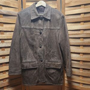 A&S Selections Canadian Leather Jacket Brown Coat Men M Button Cow Hide